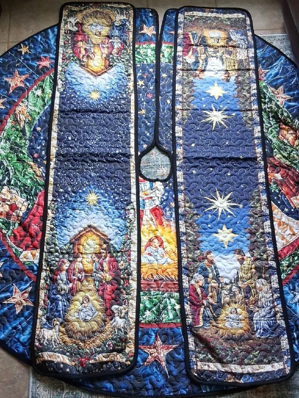 XL 6 Feet Nativity Quilted Christmas Tree Skirt-Table Runners 15